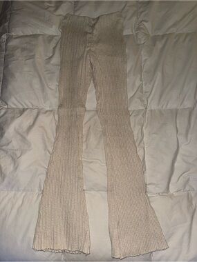 Urban Outfitters Cream Ribbed Knit Flare Pants